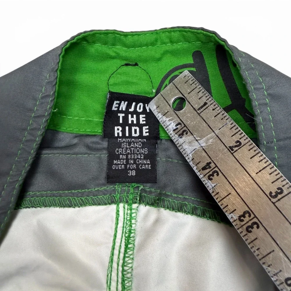 HIC Hawaiian Island Creations Mens Green Grey Board Shorts Swim Trunks Size 38
